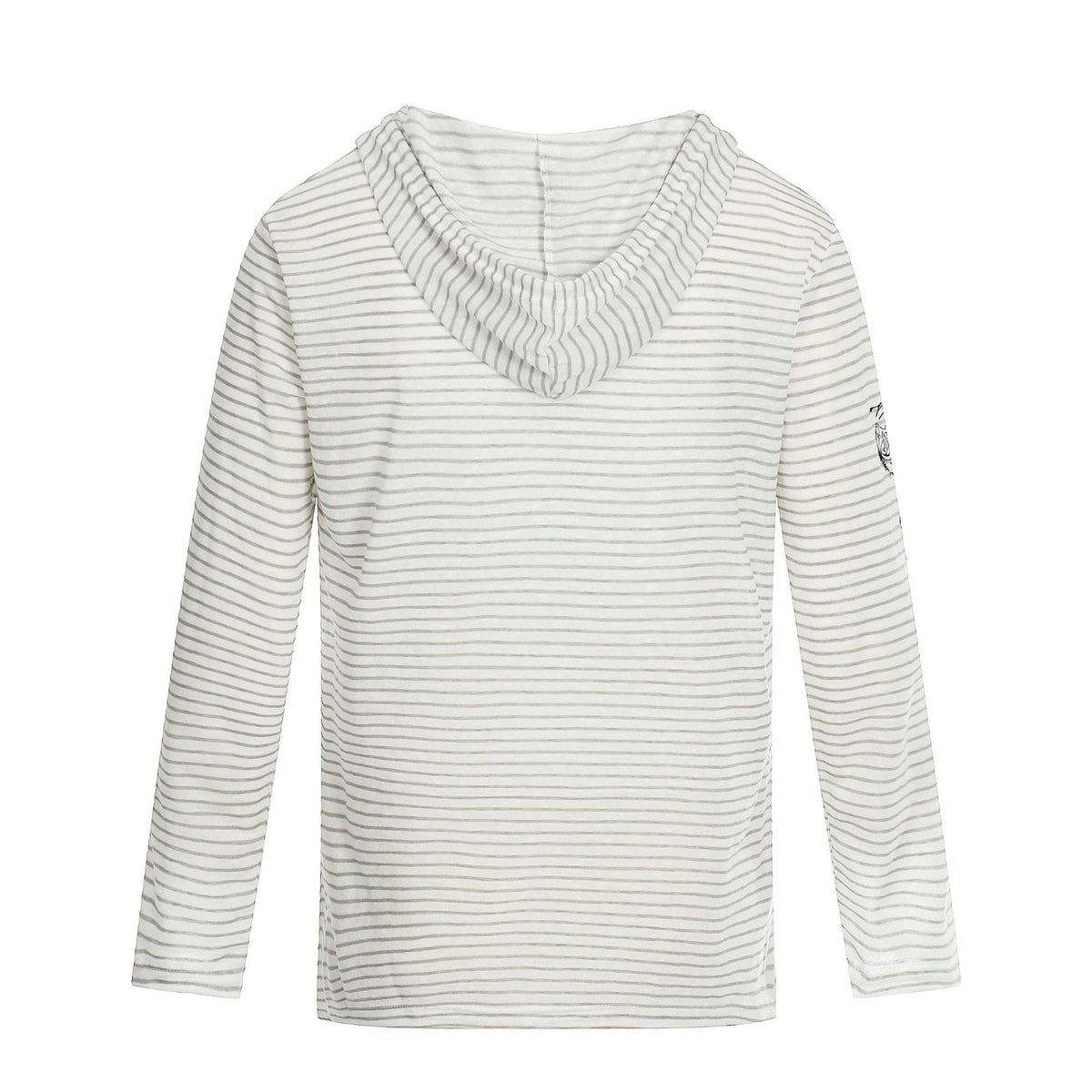 Women's Lightweight Hooded Long Sleeve with V-Neck, Striped Pattern and Vintage Print EVA-US