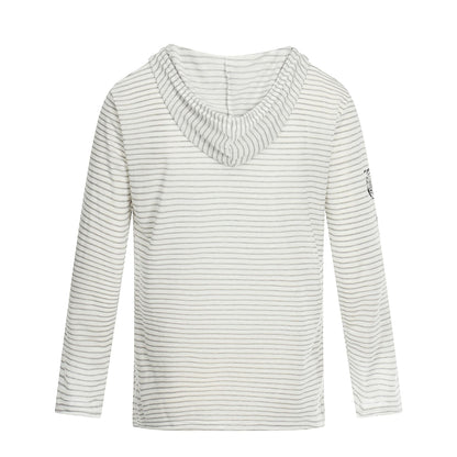 Women's Lightweight Hooded Long Sleeve with V-Neck, Striped Pattern and Vintage Print EVA-US
