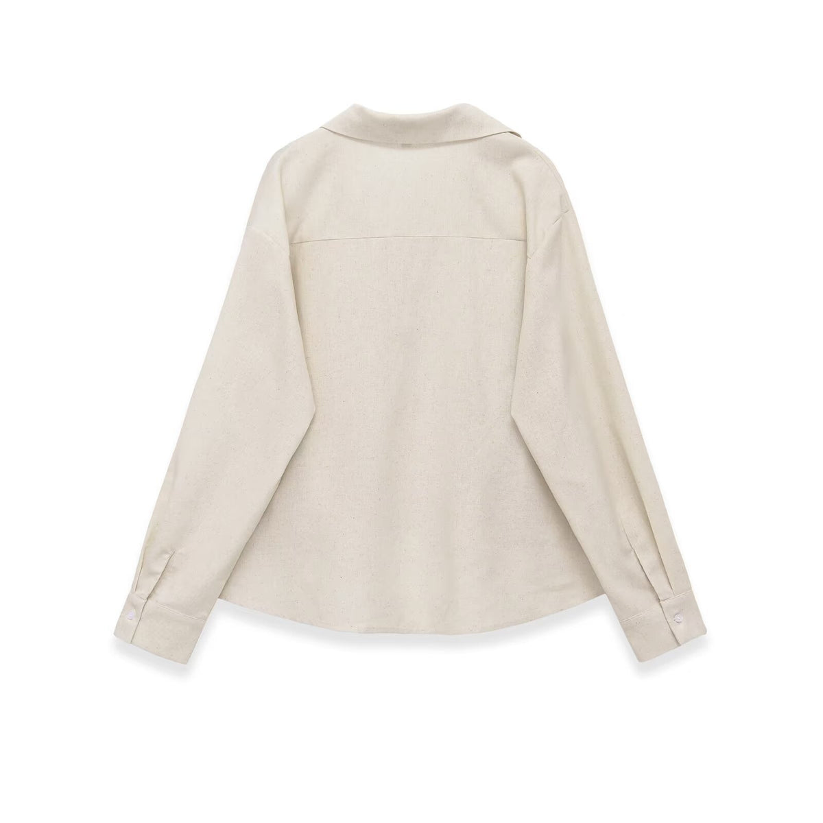 Women's Oversized Linen Blouse with Open V-Neck and Gathered Hem EVA-US