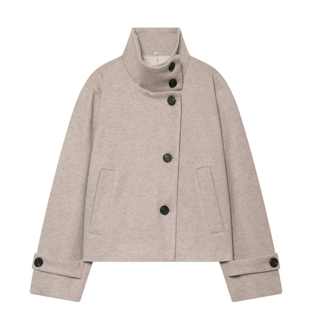 Women's Short Cape Jacket made of Wool Blend with High Roll Neck and Cuff Detail EVA-US
