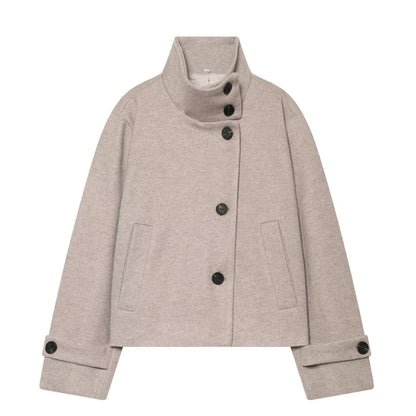 Women's Short Cape Jacket made of Wool Blend with High Roll Neck and Cuff Detail EVA-US
