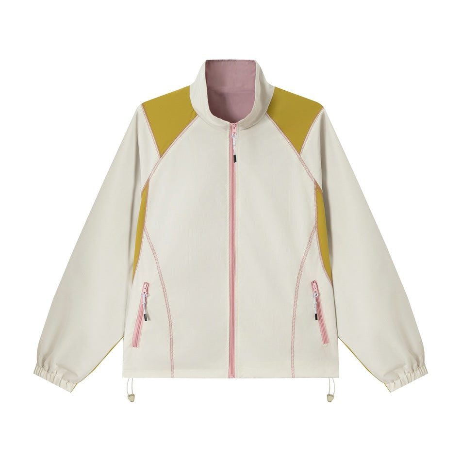 Unisex Lightweight Softshell Training Jacket with Stand-Up Collar, Contrast Panels and Drawstring EVA-US