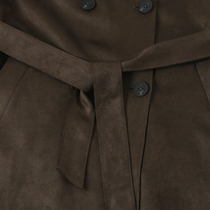 Women long cut trench coat made of suede look with tie belt EVA-US