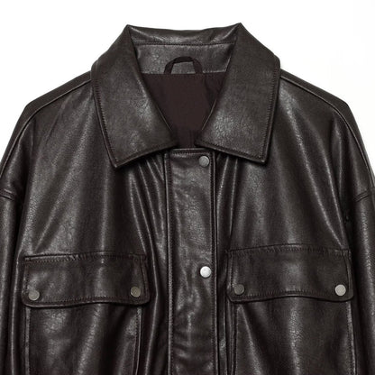 Women’s cropped jacket in oversized look made of faux leather with drawstring waist EVA-US