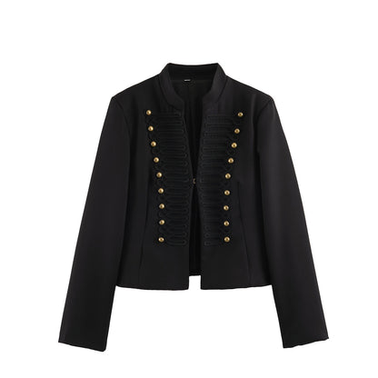 Women's Short Blazer in Marshal Look with Cord Ornament and Brass Buttons EVA-US