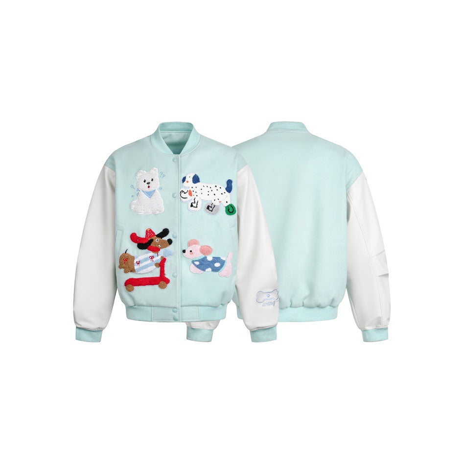 Women's Playful Bomber Jacket with Chenille Applications and Contrast Sleeves EVA-US