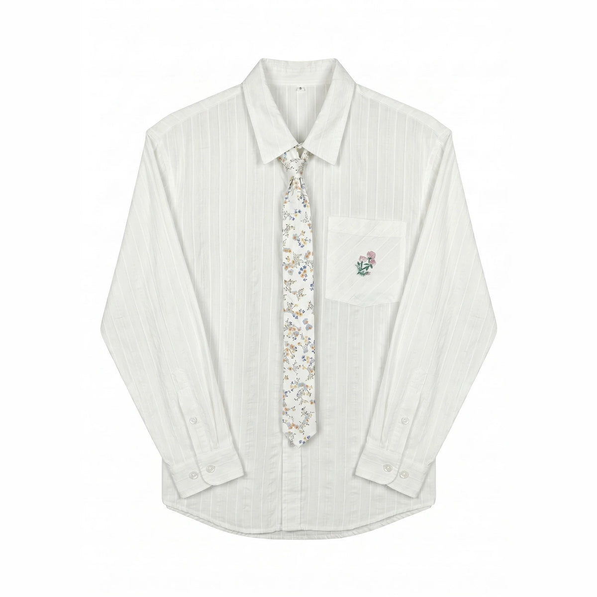 Men's Elegant Long Sleeve Shirt made of fine cotton fabric with chest pocket and subtle floral embroidery EVA-US