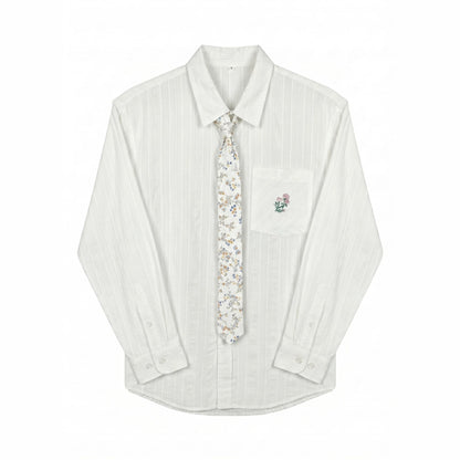 Men's Elegant Long Sleeve Shirt made of fine cotton fabric with chest pocket and subtle floral embroidery EVA-US