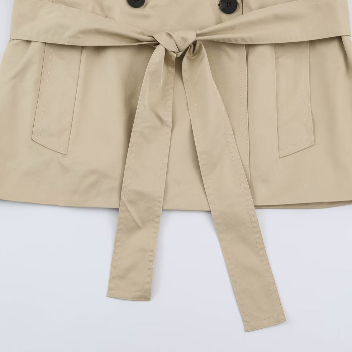 Women's short lightweight trench coat with tie belt, dropped shoulders and double button placket EVA-US