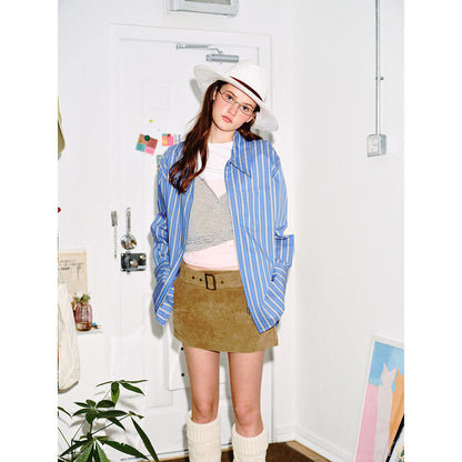 Women Boxy Shirt with Full Zipper, Kent Collar and Breast Pocket EVA-US