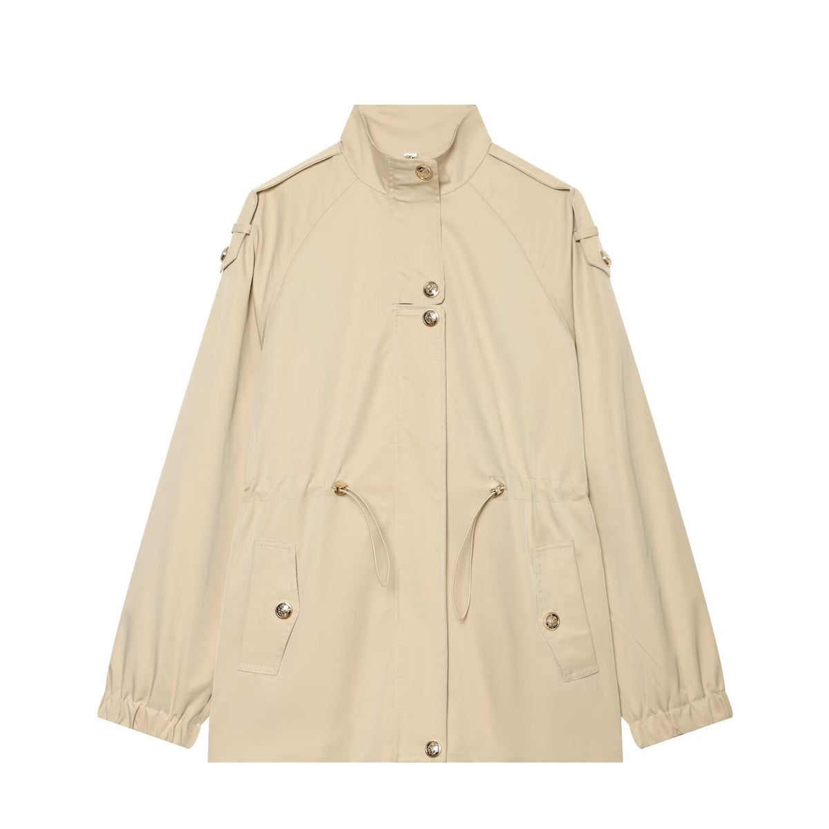 Women's lightweight parka with stand-up collar, drawstring waist, and shoulder patches EVA-US