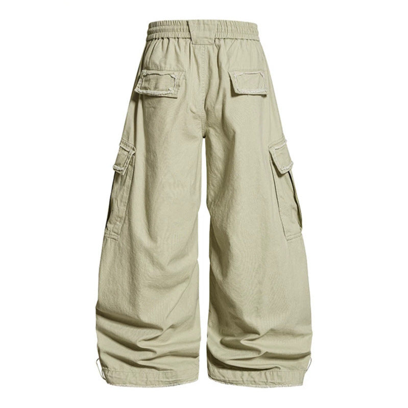 Women's Wide Cargo Pants with Elastic Waistband, Cargo Pockets, and Adjustable Hem EVA-US