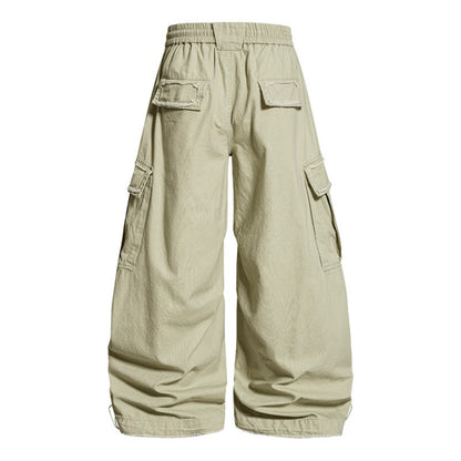 Women's Wide Cargo Pants with Elastic Waistband, Cargo Pockets, and Adjustable Hem EVA-US