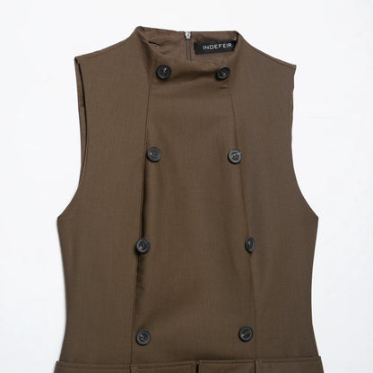 Women’s Sleeveless Pinafore Dress with Double-Breasted Button Placket and Tailored Fit EVA-US