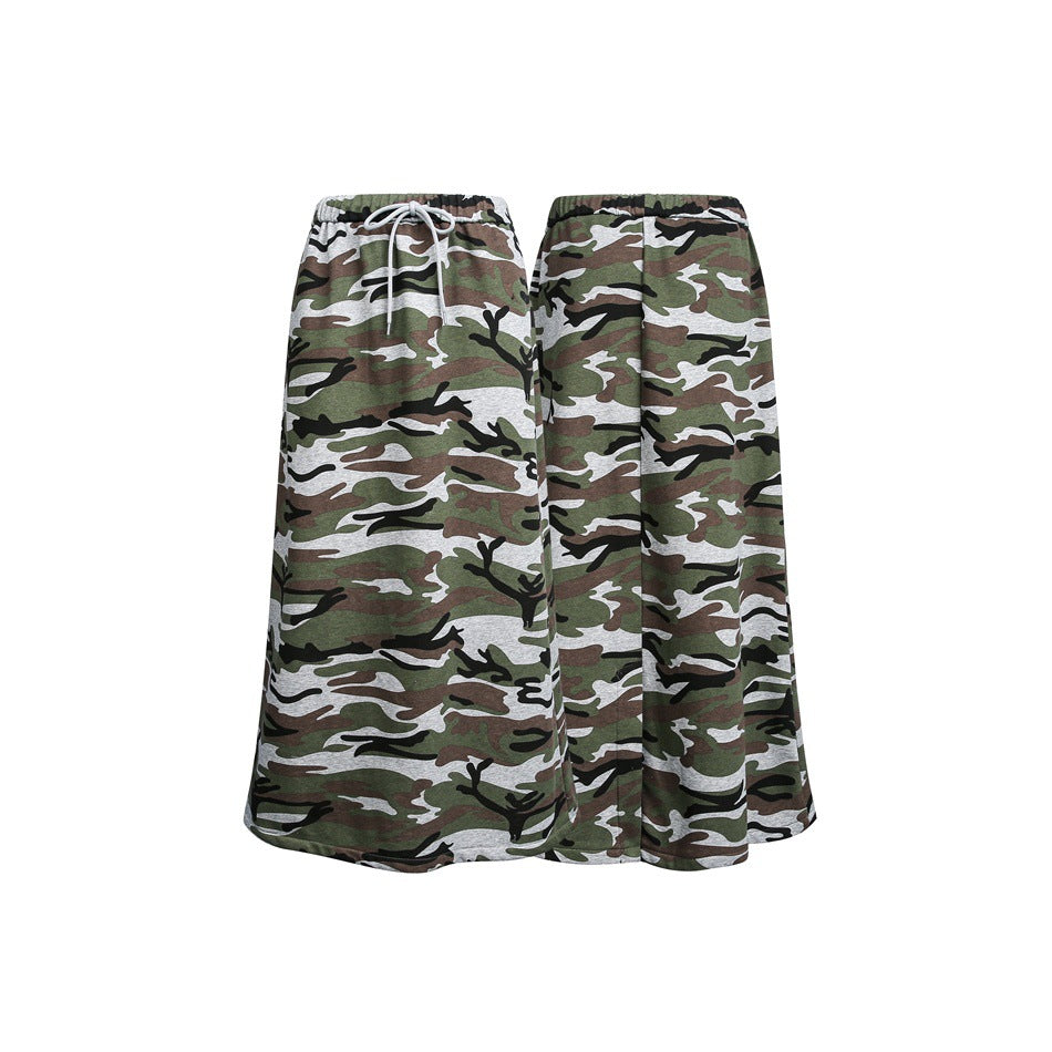 Women's midi skirt in camouflage style with elastic waistband and drawstring EVA-US