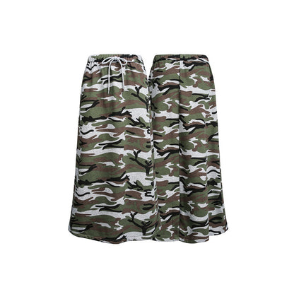 Women's midi skirt in camouflage style with elastic waistband and drawstring EVA-US