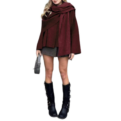 Women's Short Cape Jacket in Layered Look made of Wool Blend with Wide Batwing Sleeve EVA-US