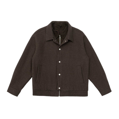 Men's short jacket made of wool blend with checked lined inner vest and snap button placket EVA-US