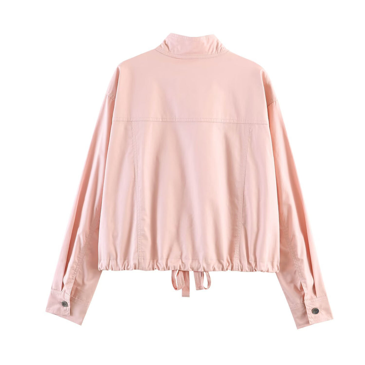 Women Lightweight Cropped Field Jacket with Stand-up Collar, Drawstring and Flap Pockets EVA-US