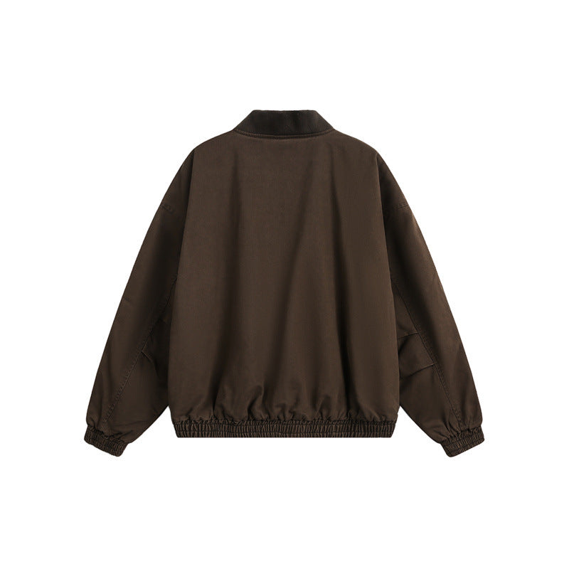 Unisex short-cut boxy bomber jacket made of cotton blend with zipper and elastic hem EVA-US