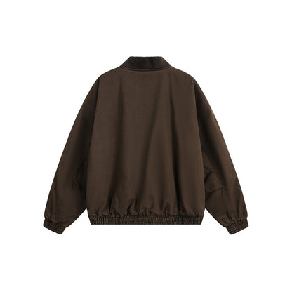 Unisex short-cut boxy bomber jacket made of cotton blend with zipper and elastic hem EVA-US