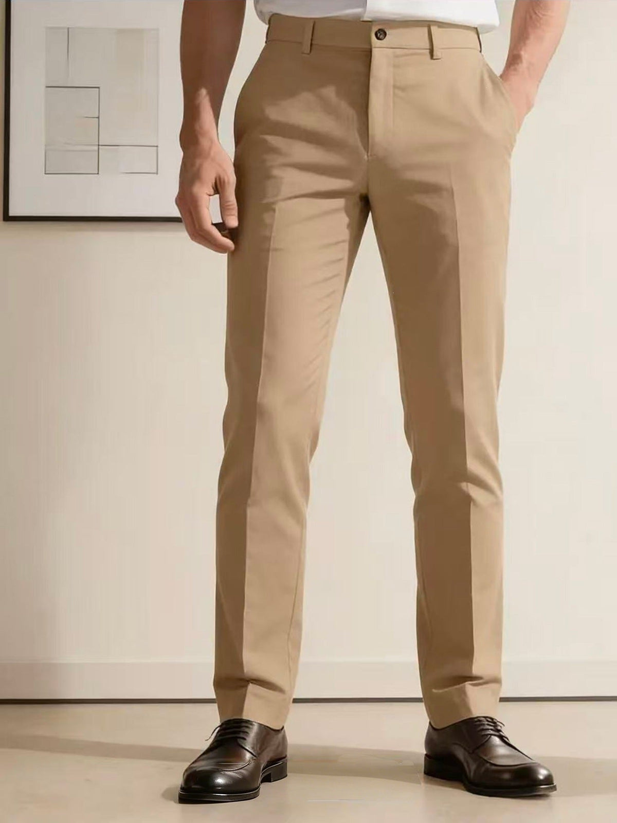 Men's narrow-cut business pants with crease, flat waistband, and stretch comfort EVA-US