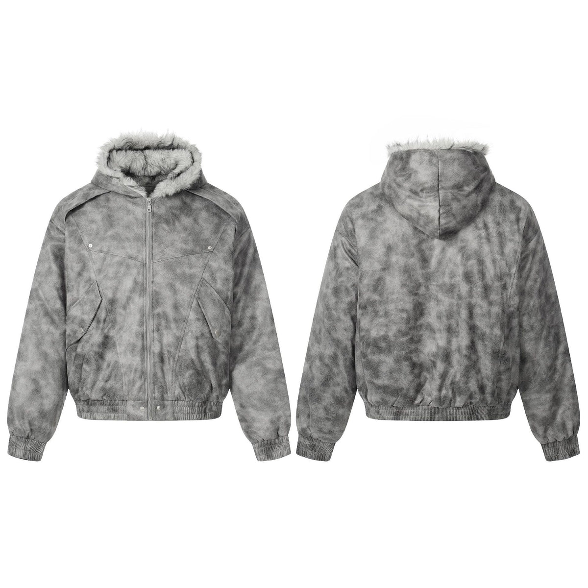 Women's short jacket in vintage suede look with hood and teddy lining EVA-US