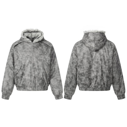 Women's short jacket in vintage suede look with hood and teddy lining EVA-US