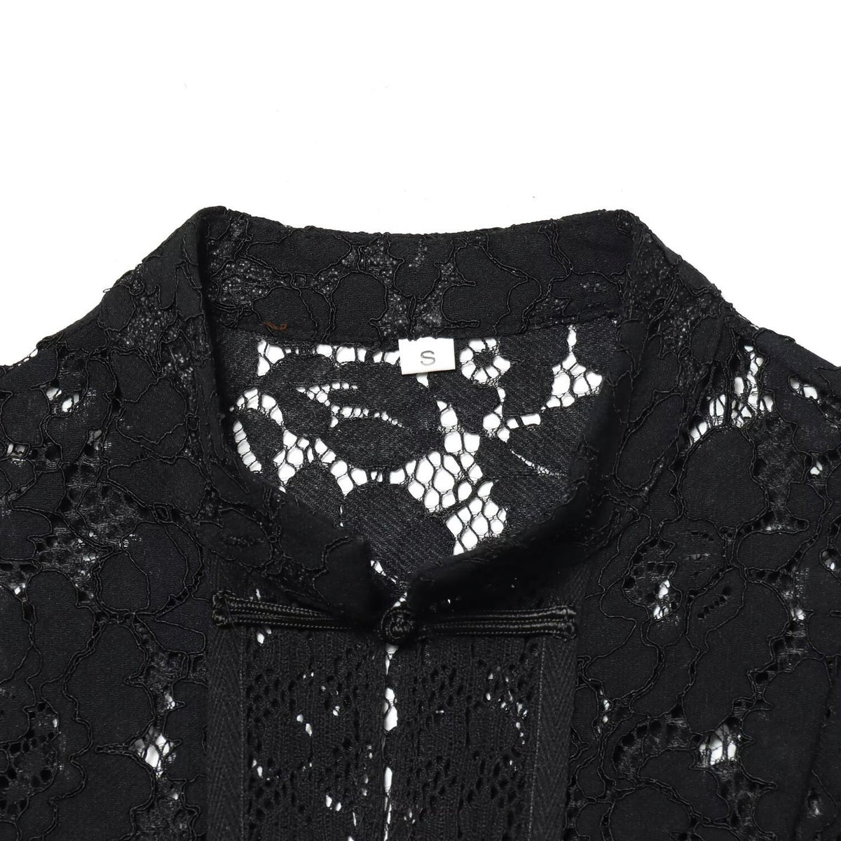 Women's lace jacket with mandarin collar and decorative frog closures EVA-US