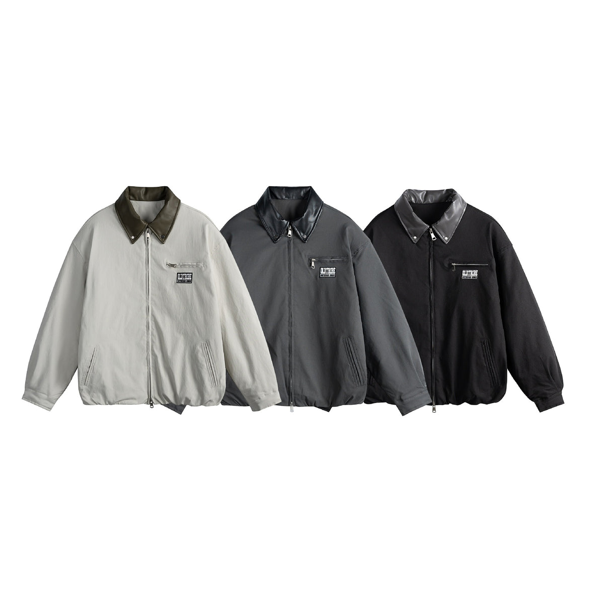 Unisex Oversized Blouson Jacket with Faux Leather Shawl Collar, Two-Way Zipper and Elastic Hem EVA-US