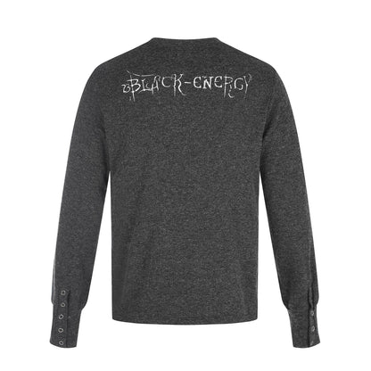 Men Printed Long Sleeve Henley Shirt made of soft jersey with snap button placket EVA-US
