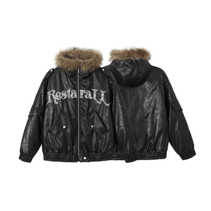 Men's Padded Oversized Bomber with Faux Fur Collar and Utility Pockets EVA-US