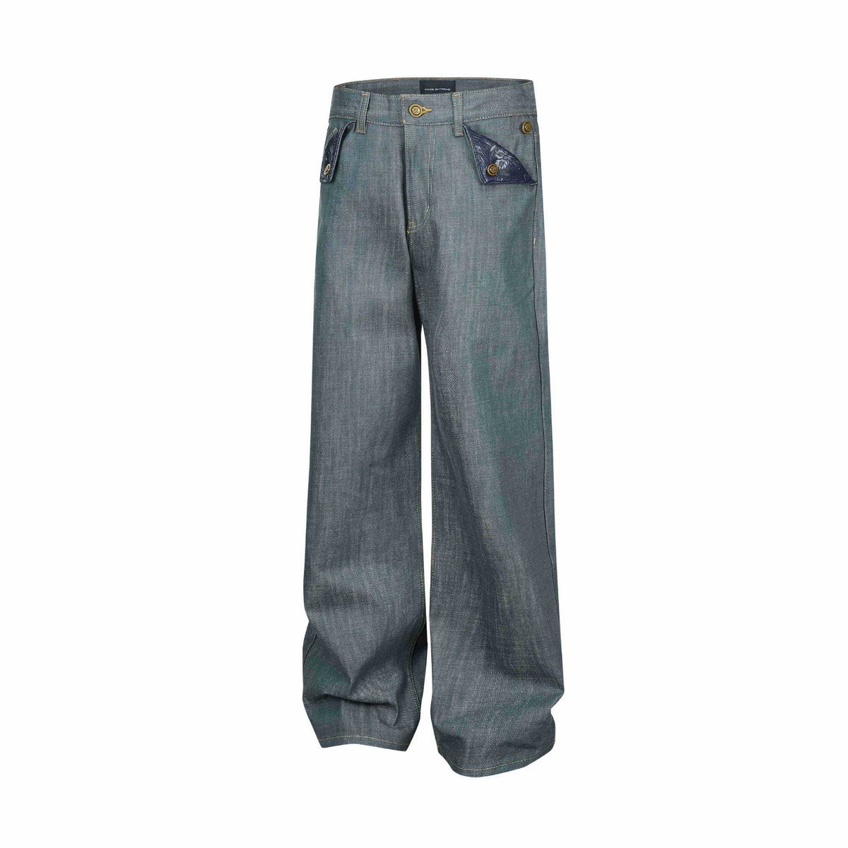Ladies Wide High-Waist Jeans with Decorative Cuff Pockets EVA-US