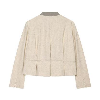 Women's cropped jacket in boxy cut with short stand-up collar and decorative button placket EVA-US
