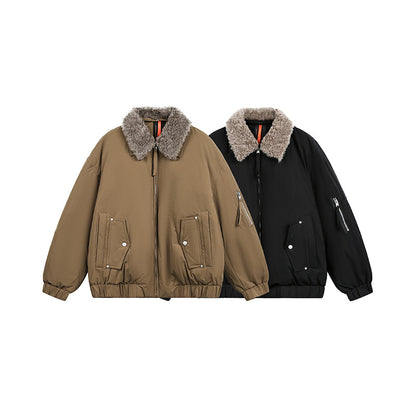 Men's Lined Bomber Jacket with Teddy Collar and Utility Pockets EVA-US