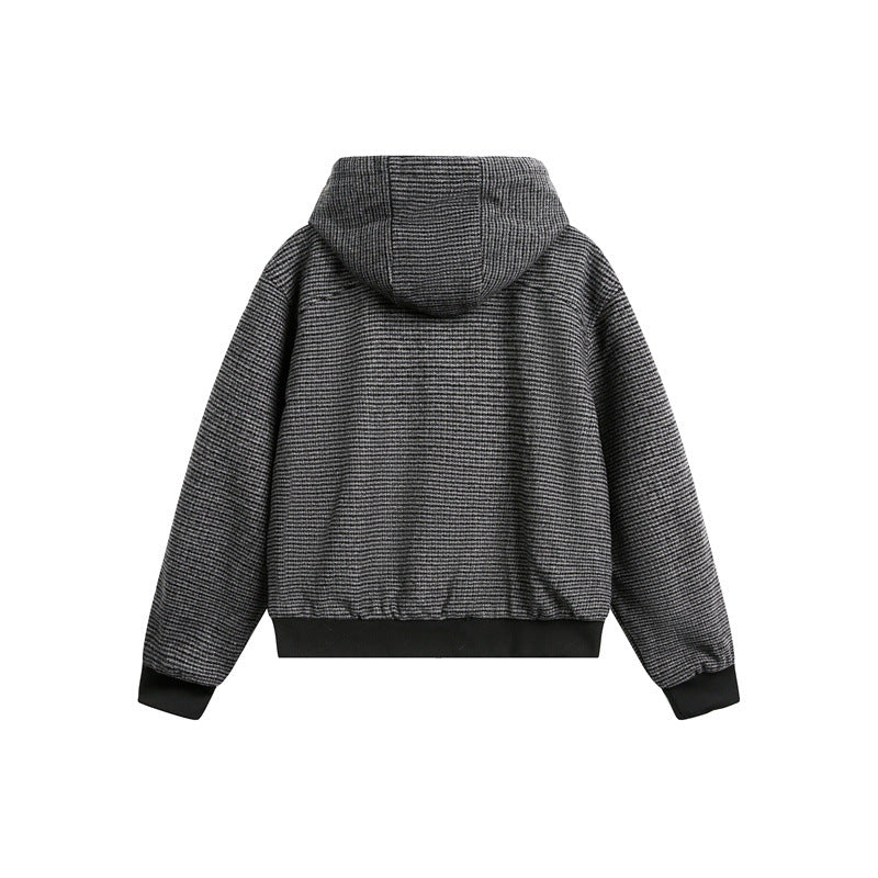 Unisex short-cut hooded blouson jacket in mixed structure with toggle closure and ribbed cuffs EVA-US