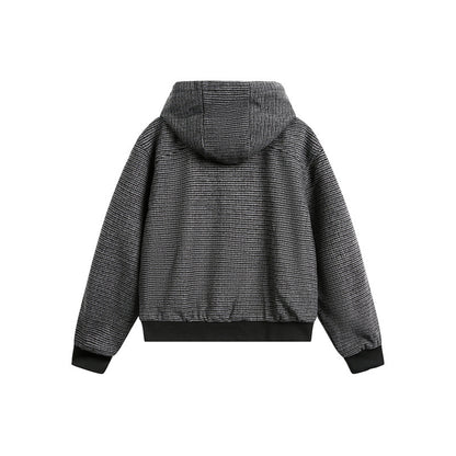 Unisex short-cut hooded blouson jacket in mixed structure with toggle closure and ribbed cuffs EVA-US