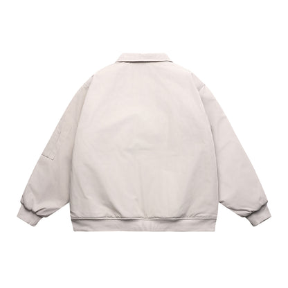 Unisex Short Cut Boxy Bomber Jacket with Quilted Contrast Lining, Utility Patch Pockets and Ribbed Hem EVA-US