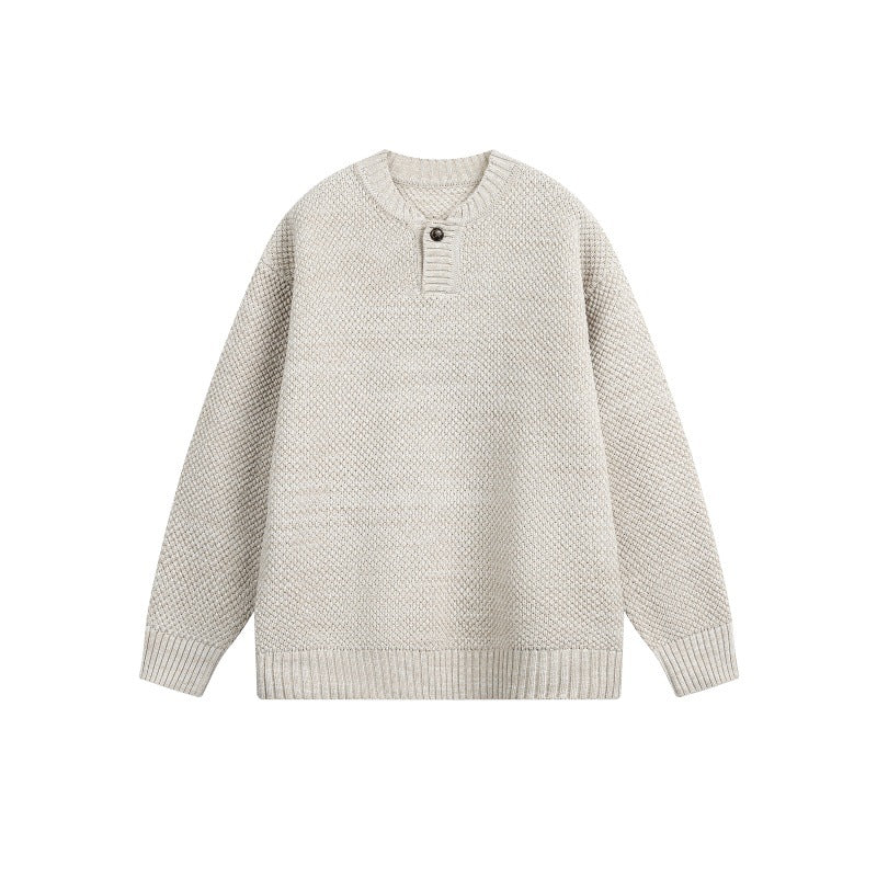 Unisex Structured Knit Sweater with Henley Button Placket EVA-US