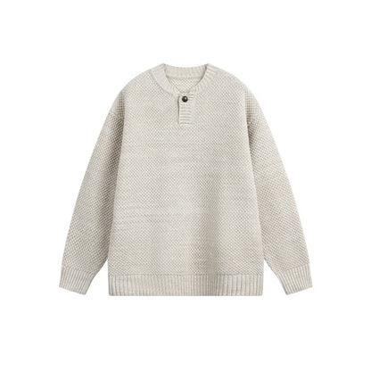 Unisex Structured Knit Sweater with Henley Button Placket EVA-US