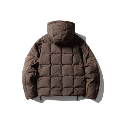 Men's Padded Hooded Anorak with Check Quilting, High Collar and Utility Arm Pocket EVA-US