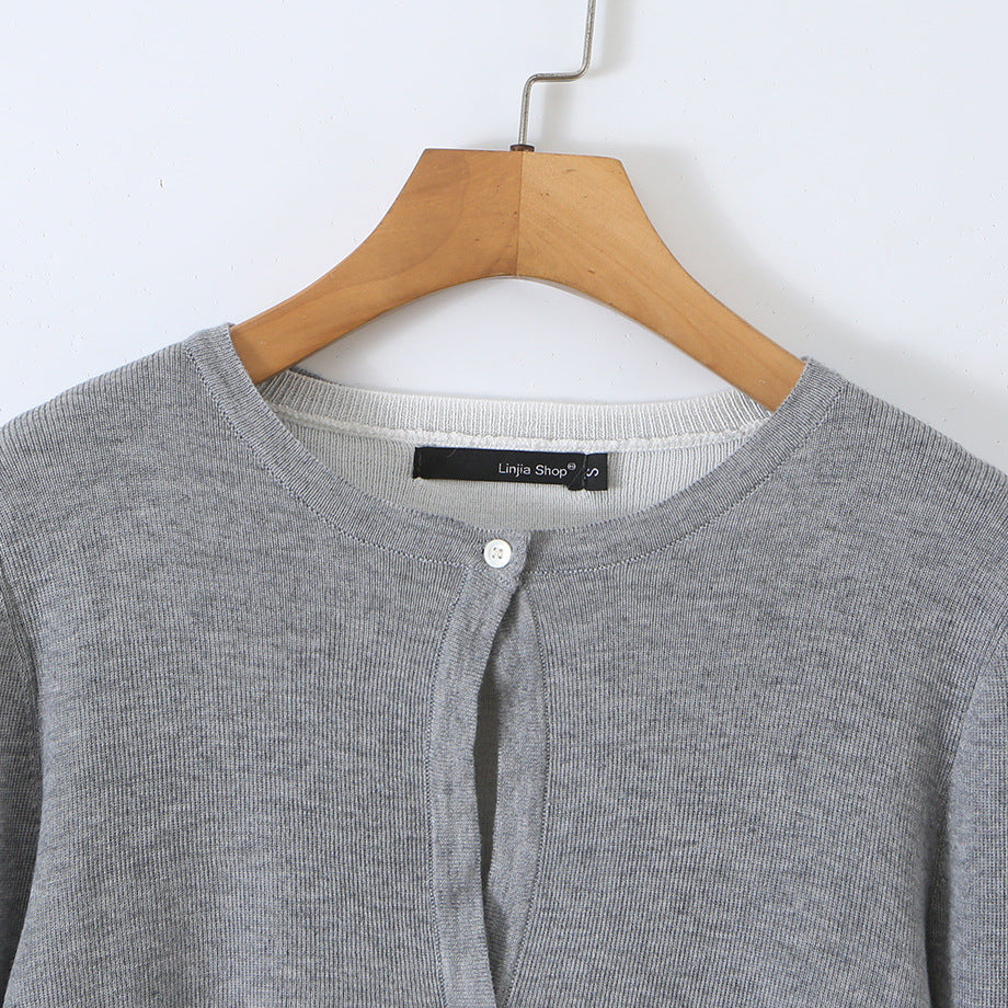 Ladies fine-knit bolero with integrated shirt panel and button details EVA-US