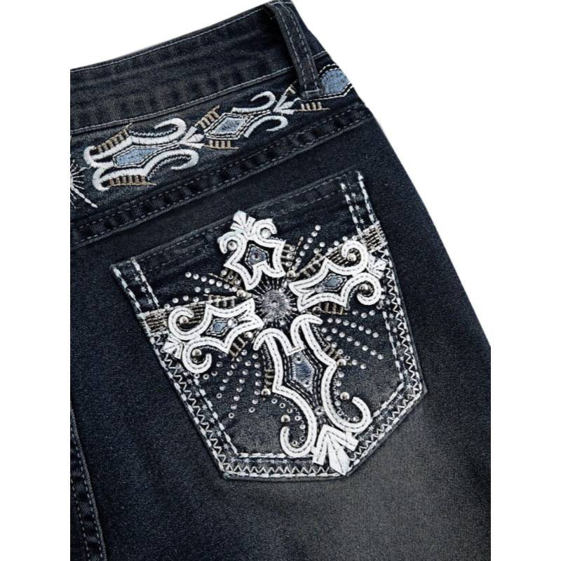 Women's Bootcut Jeans with elaborate embroidery and high waistband EVA-US