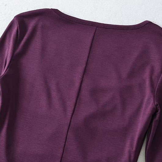 Women Layered Look Shirt with Knot Front, Three-Quarter Sleeves and Integrated Under Top EVA-US
