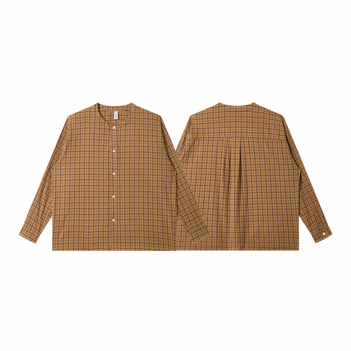 Women's Oversize Shirt Jacket with Round Collar, Continuous Button Placket and Checked Textured Fabric EVA-US
