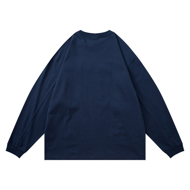 Unisex Oversize-Longsleeve Shirt with Chenille Logo and Round Neck EVA-US