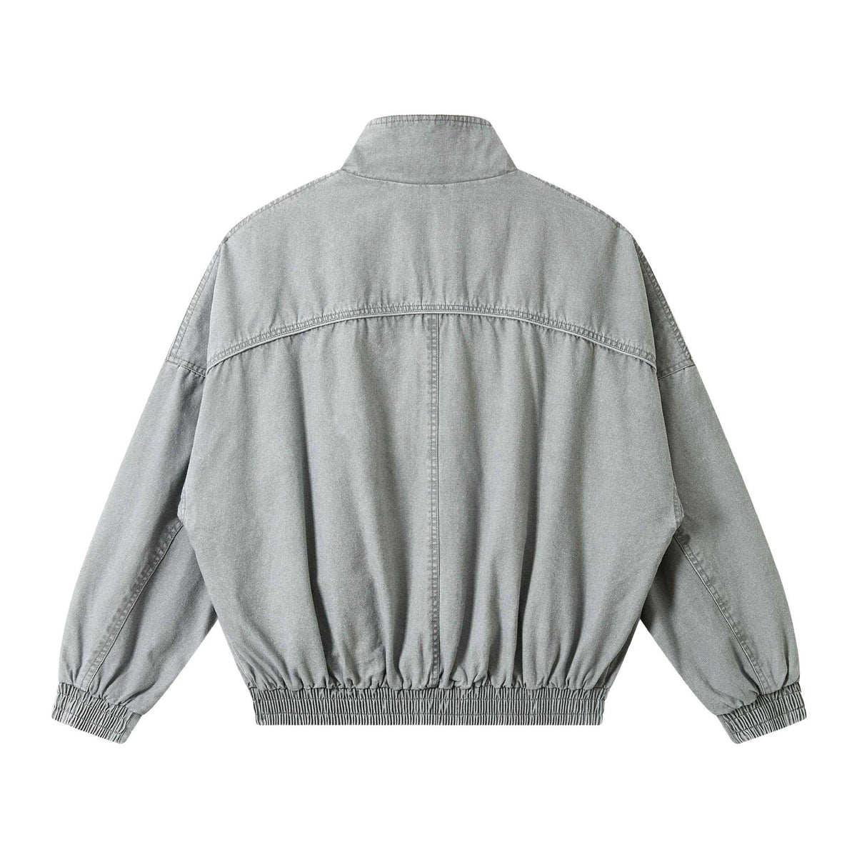 Unisex Short Cut Washed Canvas Utility Jacket with High Stand-Up Collar EVA-US