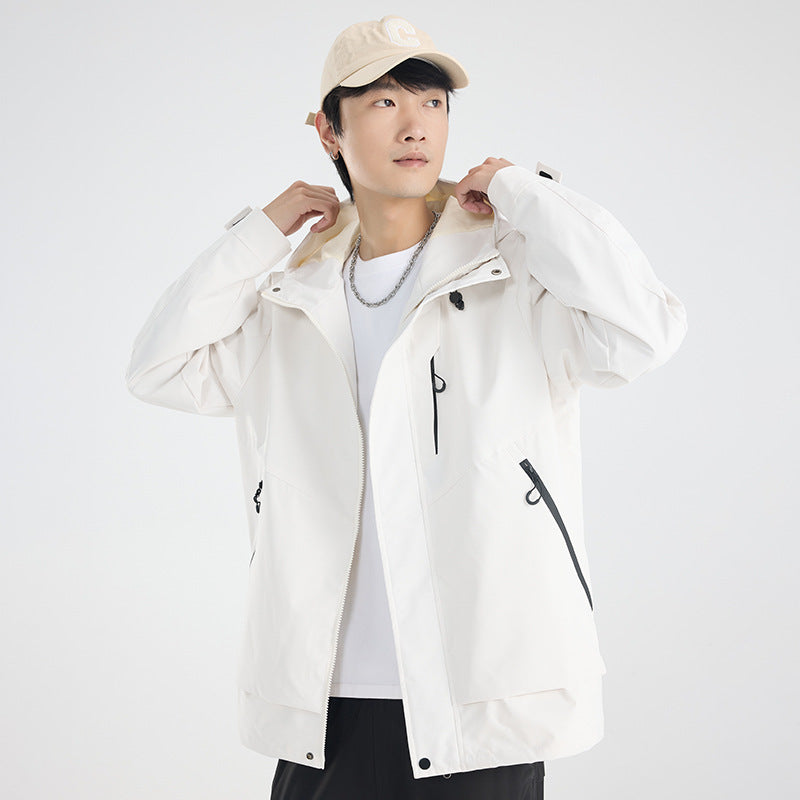 Men's lightweight breathable two-layer rain softshell jacket with adjustable hood and chest pocket EVA-US