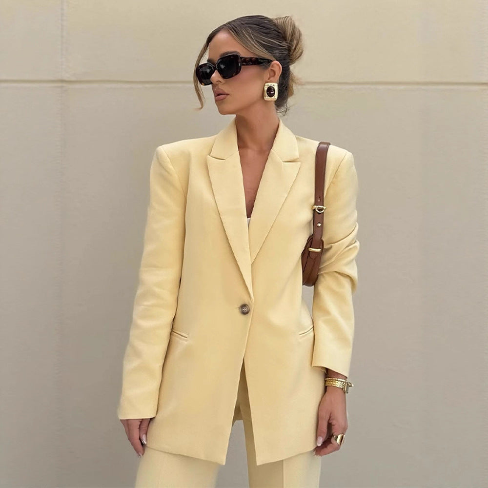 Women Elegant Oversized Blazer with High Waist and Wide Leg Pants EVA-US