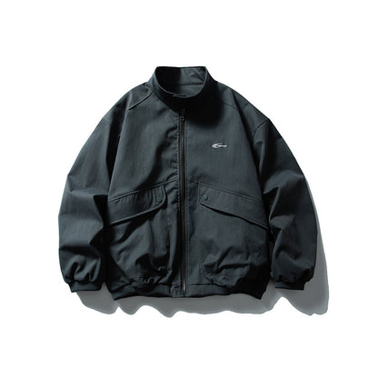 Unisex Oversize Boxy Bomber Jacket with Stand-up Collar and Large Flap Pockets EVA-US